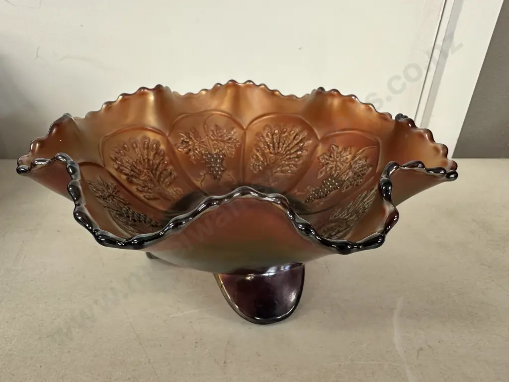 Vintage Carnival Footed Glass Bowl H19, Dia20cm. Image 1++